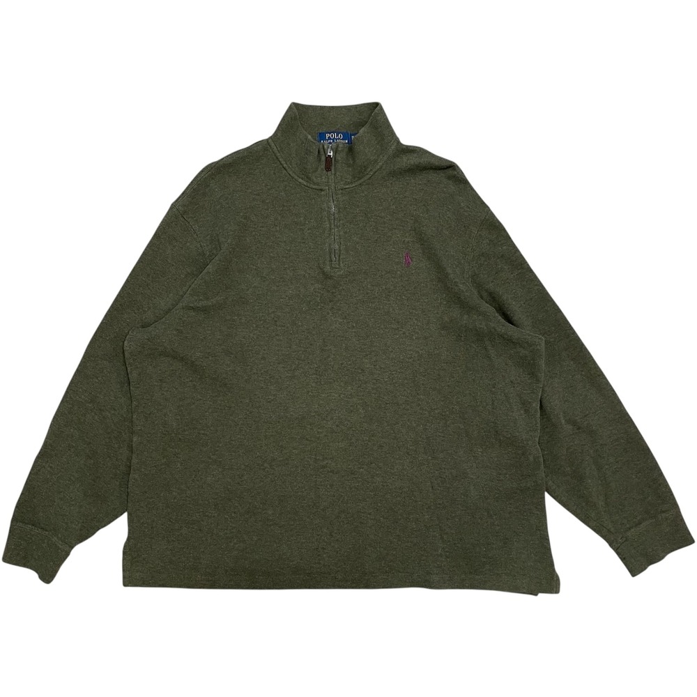Polo Ralph Lauren Quarter Zip Mens XL Olive Green Estate Rib Pullover Sweater